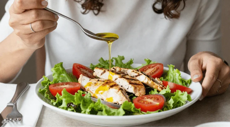 Selección de alimentos proteicos para mujeres activas: huevo, legumbres, pescado y lácteos.